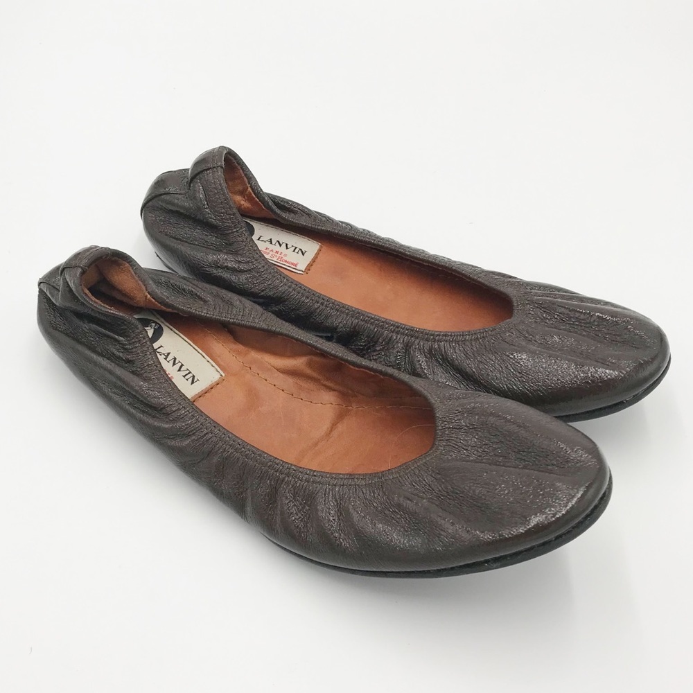 Lanvin Chocolate Patent Brown Ballet Flats Size 36.5